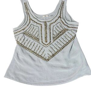 Ecote Womens Blue Gray Beaded Semi-Sheer Lined Sleeveless Top Tank Sz S
